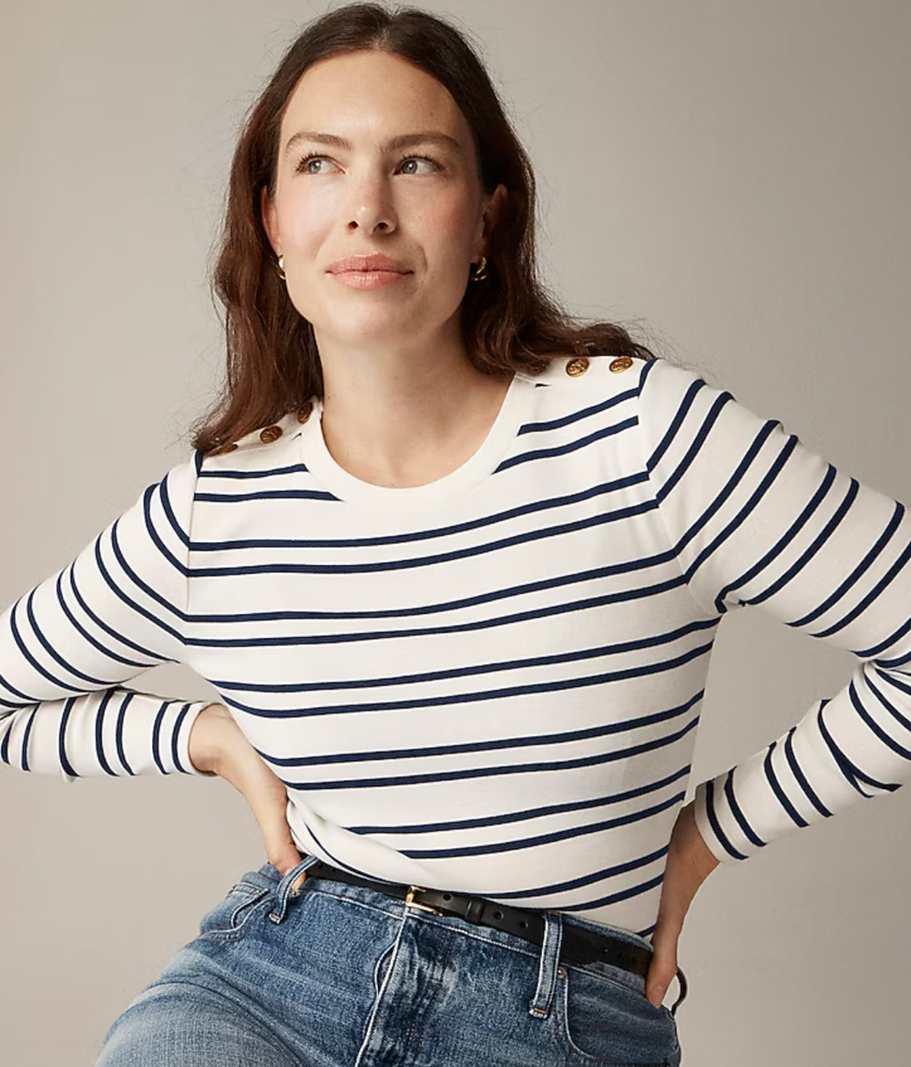 J Crew Perfect Fit Stripe Button Tee XXS NWT Blue White CC981 J.Crew Nautical